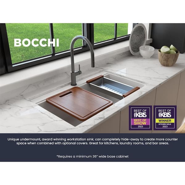 Baveno Lux Milk White Granite Composite 34 in. Single Bowl Drop-In/Undermount Kitchen Sink w/Integrated WS & Acc
