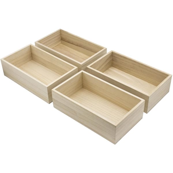 Unfinished Wood Crates, Brown 10.5 in. x 3 in. Wood Decorative Baskets Set of 4, Wooden Bin for Storage and Organization