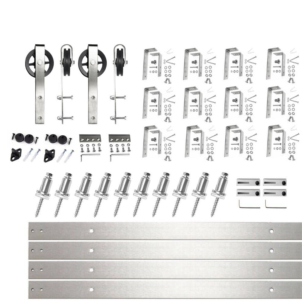 15 ft./180 in. Brushed Nickel Double Track Bypass U-Shape Sliding Barn Door Hardware Kit - Spoke Wheel Design Roller price history on PriceWatchPro