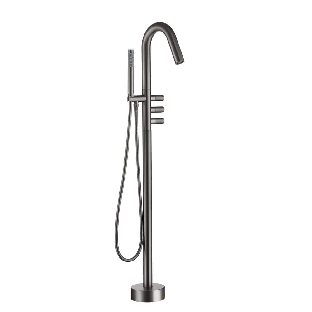 Freestanding Floor Mount 3-Handle Bath Tub Filler Faucet with Handheld Show