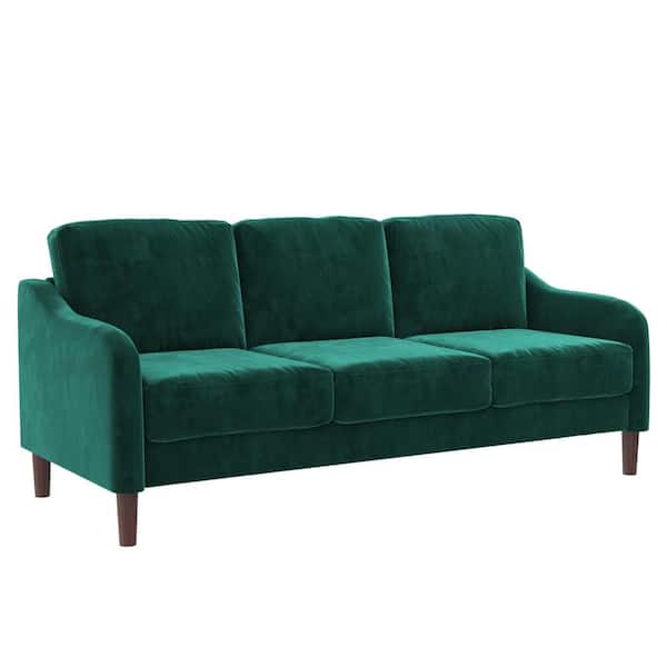 DHP Embry 74 in. L x 31.5 in. W Green Velvet Upholstered 3-Seater Sofa