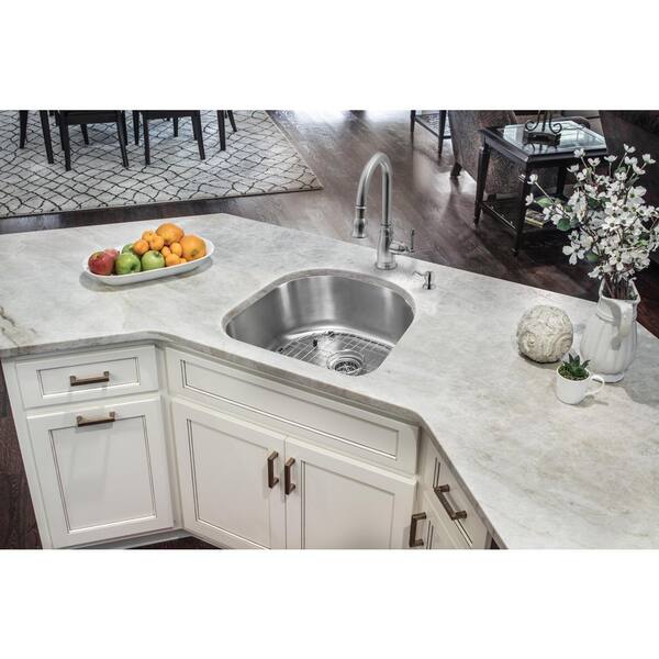Glacier Bay Undermount 16 Gauge Stainless Steel 23 In D Shape Single Bowl Kitchen Sink With Grid And Drain Assembly Vu2321a116p The Home Depot