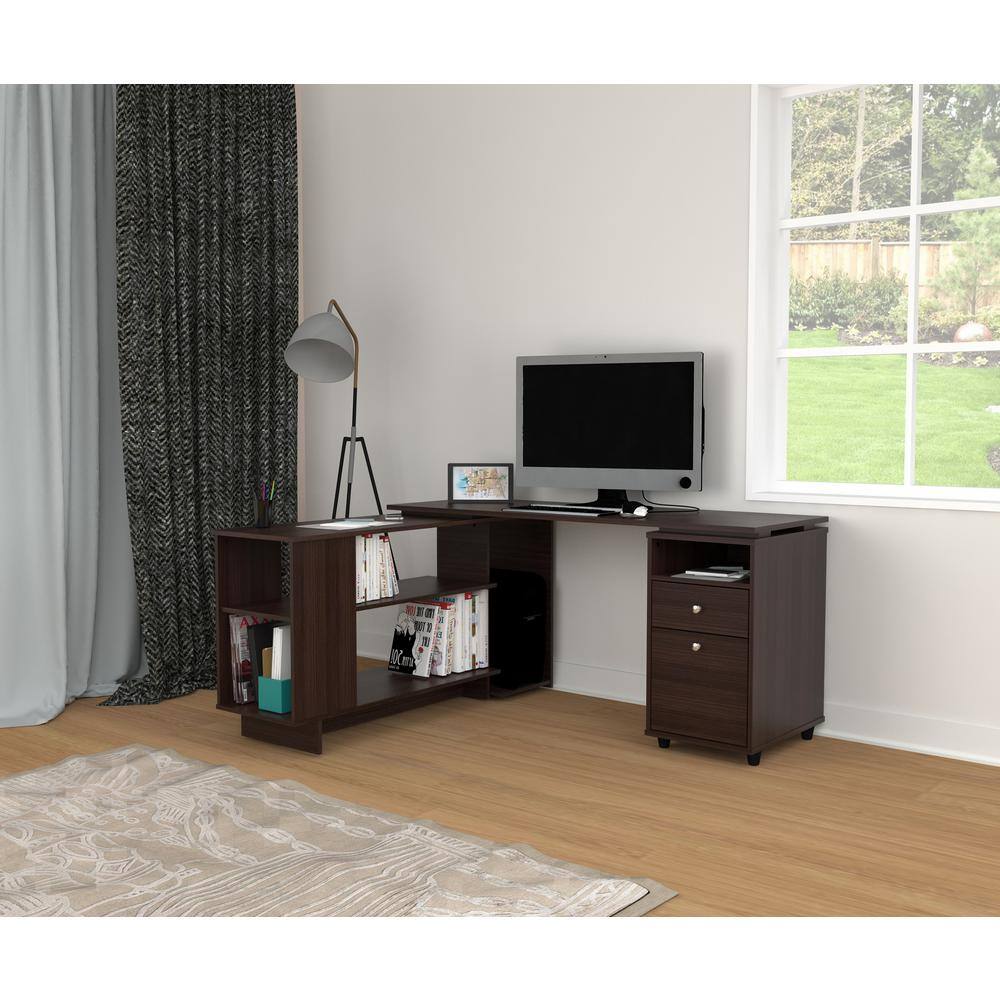 Espresso L-Shaped Corner Computer Desk with Filing Cabinet