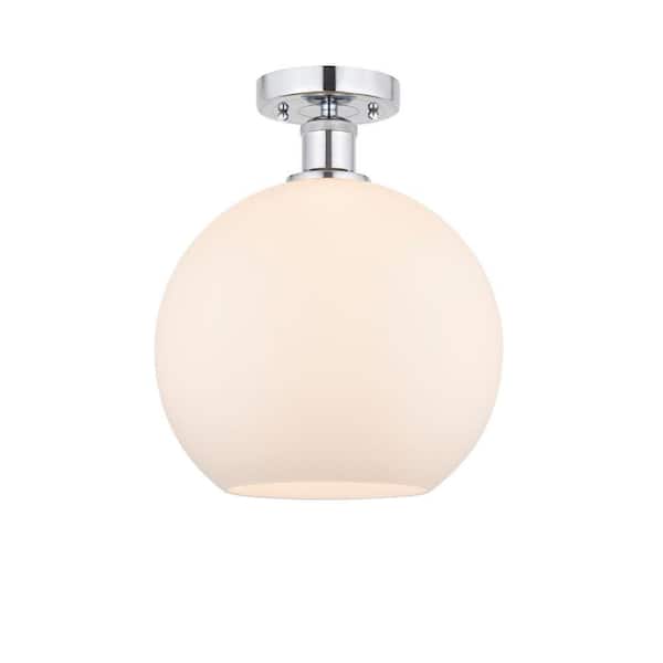 Athens 10 in. 1-Light Polished Chrome Industrial Semi-Flush Mount with Frosted Glass Shade