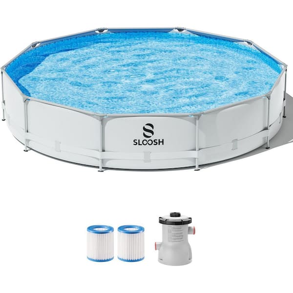 10ft x 30 in. Outdoor Round Frame Above Ground Swimming Pool Set Kiddie Pool for Kids Adults with Filter Pump