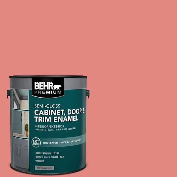BEHR PREMIUM 1 gal. #PPU1-04A Watermelon Punch Semi-Gloss Enamel Interior/Exterior Cabinet, Door & Trim Paint
