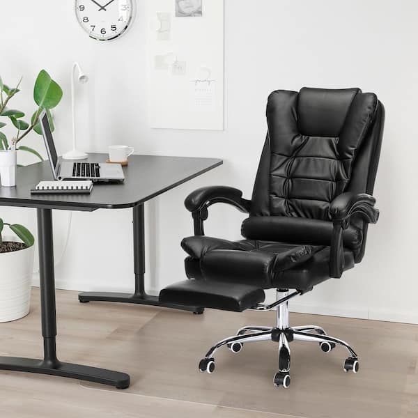 Hoffree Black Leather Ergonomic Executive Office Chair Adjustable Computer  Chair with Armrest, Footrest and Lumbar Support SKUB99535 - The Home Depot
