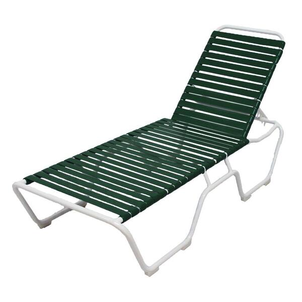 Unbranded Marco Island White Commercial Grade Aluminum Patio Chaise Lounge with Green Vinyl Straps (2-Pack)