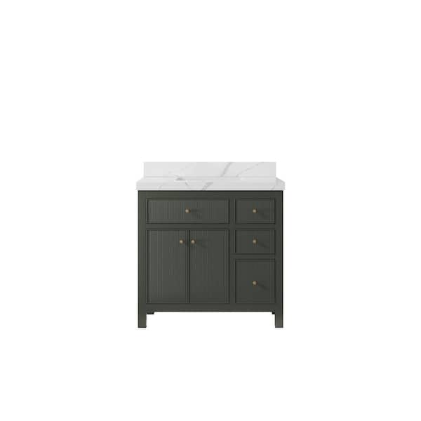 Willow Collections Sonoma 36 in. W x 22 in. D x 36 in. H Single Sink Bath Vanity Center in Pewter Green with 2 in. Calacatta Quartz Top