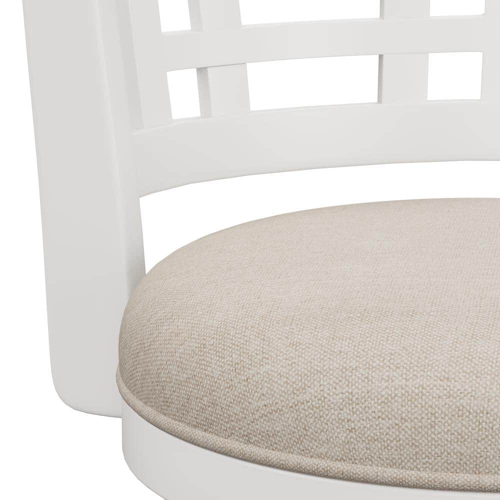 White Wood Swivel Counter Height Stool with Beige Seat
