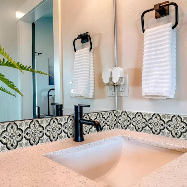 Black, White, and Gray R86 4 in. x 4 in. Vinyl Peel and Stick Tile (24 Tiles, 2.67 sq. ft./Pack)
