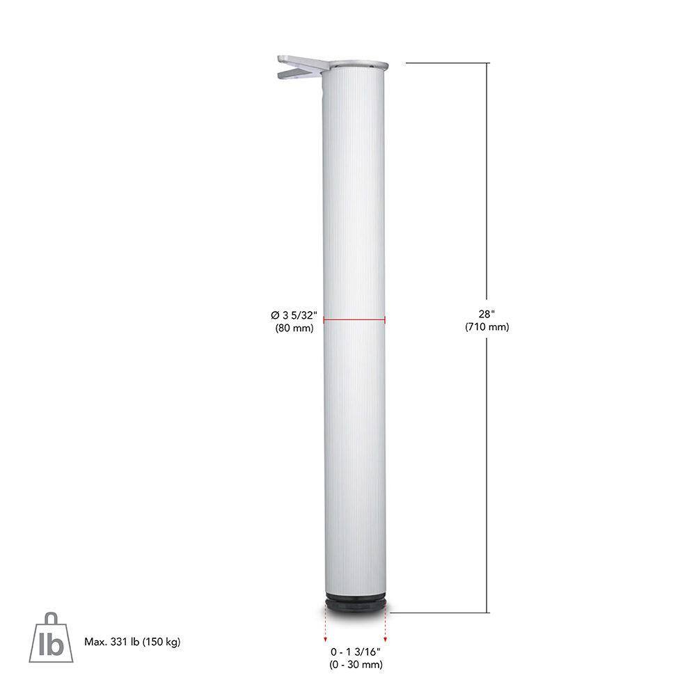 Adjustable Chrome Finish 28" Table Leg with Levelling Foot