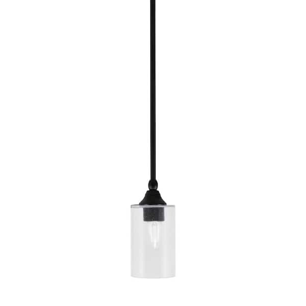 Unbranded Sparta 100-Watt 1-Light Matte Black Shaded Pendant Light Mini Pendant with Clear Bubble Glass, No Bulb included