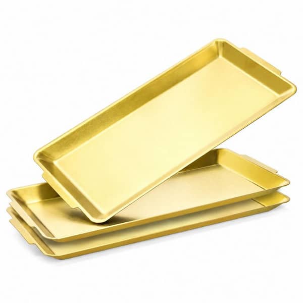 12.6 In. Rectangle Stainless Steel Serving Platters with Handles for BBQ Party Buffet Appetizers, Gold