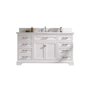 Thompson 60 in. W x 22 in. D Bath Vanity in White with Engineered Stone Vanity Top in Carrara White with White Sink