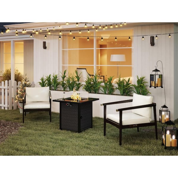 28 in. Propane Fire Pit Table, 50000 BTU Gas Firepits Tempered Glass Tabletop for Outside Patio and Garden (Coffee)