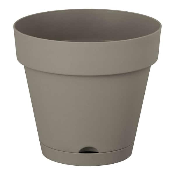 Vivienne Small Gray Plastic Round Self-Watering Planter with Attached Saucer (6 in. L x 6 in. W x 5.51 in. H)