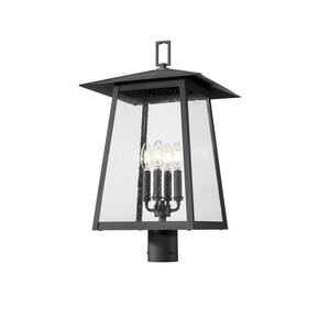 Rainer 4-Light Black Aluminum Hardwired Outdoor Marine Grade Post-Light with no bulbs included