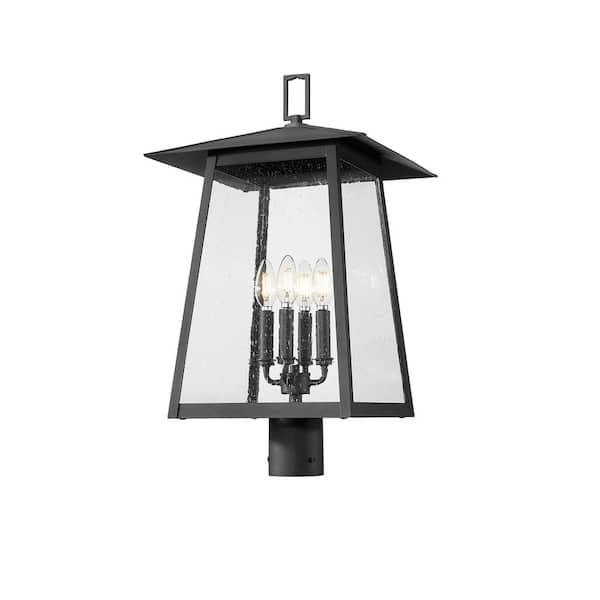 Filament Design Rainer 4-Light Black Aluminum Hardwired Outdoor Marine Grade Post-Light with no bulbs included