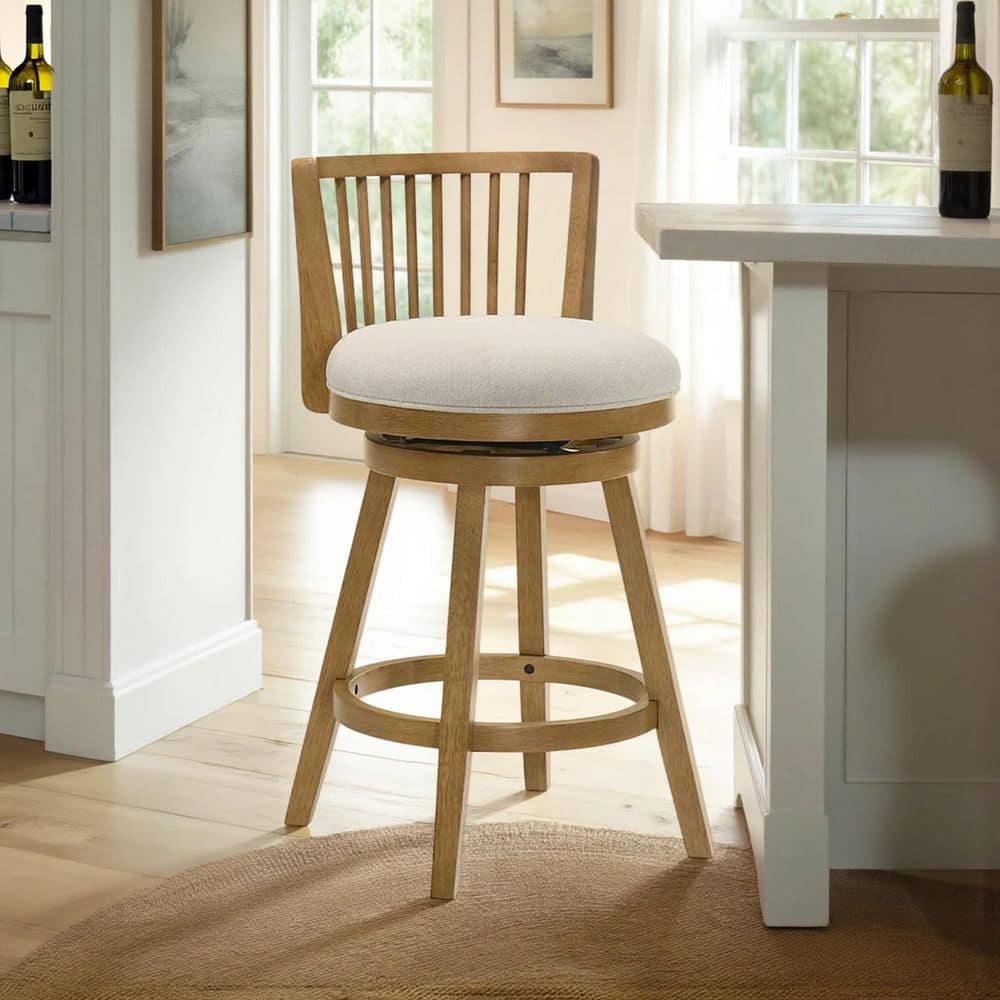 Harper 30 in. Ivory/Amber Glow Rubberwood Bar Stool with Fabric Seat