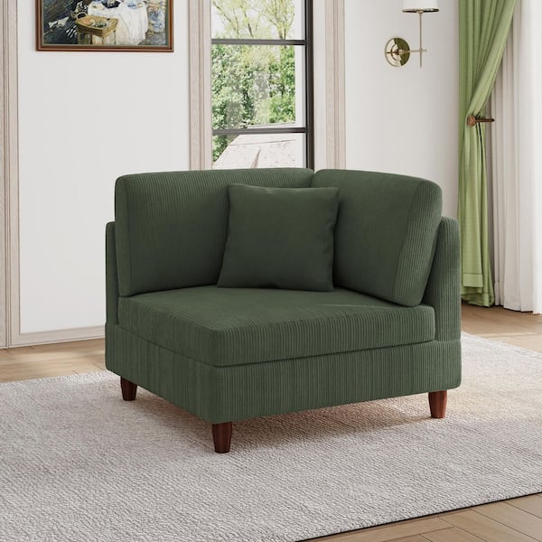 Modern Green Corduroy Fabric Right Arm Facing Sectional Corner Arm Chair with Wood Legs(Set of 1)