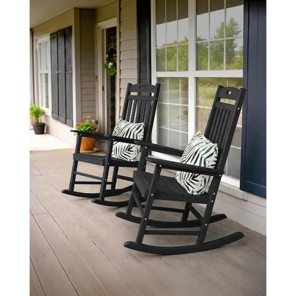 Black Classic Plastic Patio Outdoor Rocking Chair (2-Pack)