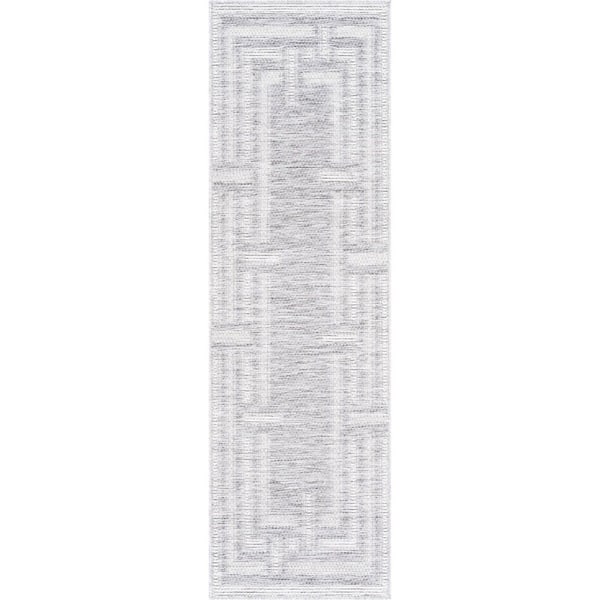 Tayse Rugs Bailey Gray 2 ft. x 7 ft. Transitional Geometric Flat Weave Polypropylene Runner Indoor/Outdoor Runner Rug