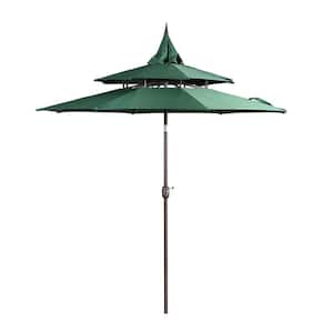 9 ft. 3-Tier Patio Umbrella Outdoor Market Umbrella with Crank and Push Button Tilt in Green