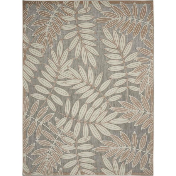 Aloha Natural 8 ft. x 11 ft. Floral Modern Indoor/Outdoor Patio Area Rug