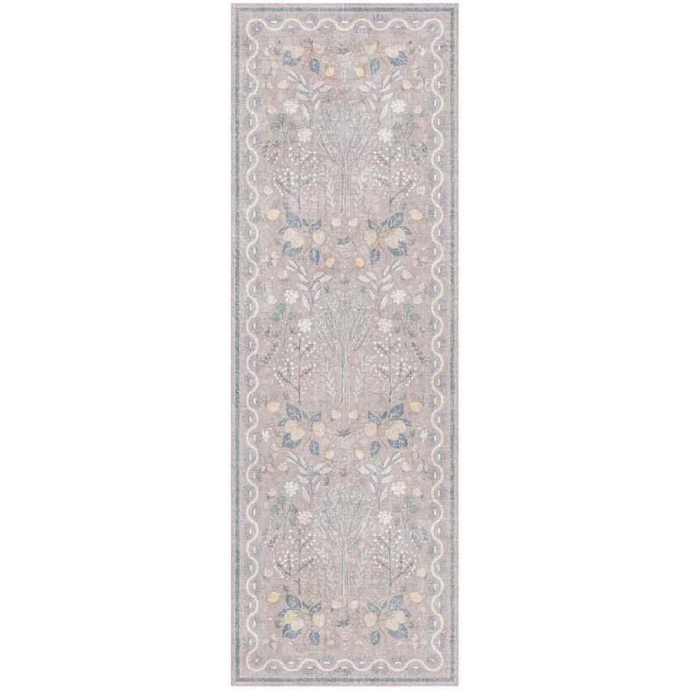 Nourison Botanical Washables 2 ft. x 6 ft. Grey Multicolor Botanical ...