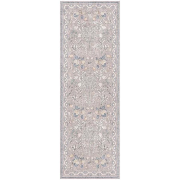 Nourison Botanical Washables 2 ft. x 6 ft. Grey Multicolor Botanical ...