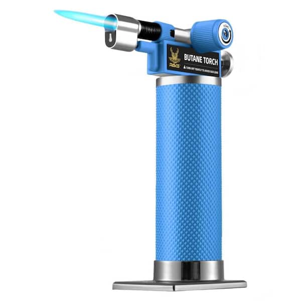 Metal, Blue Butane Torch Lighter with Dual Flame, Adjustable Flame, Refillable, For Baking (Butane Not Included)