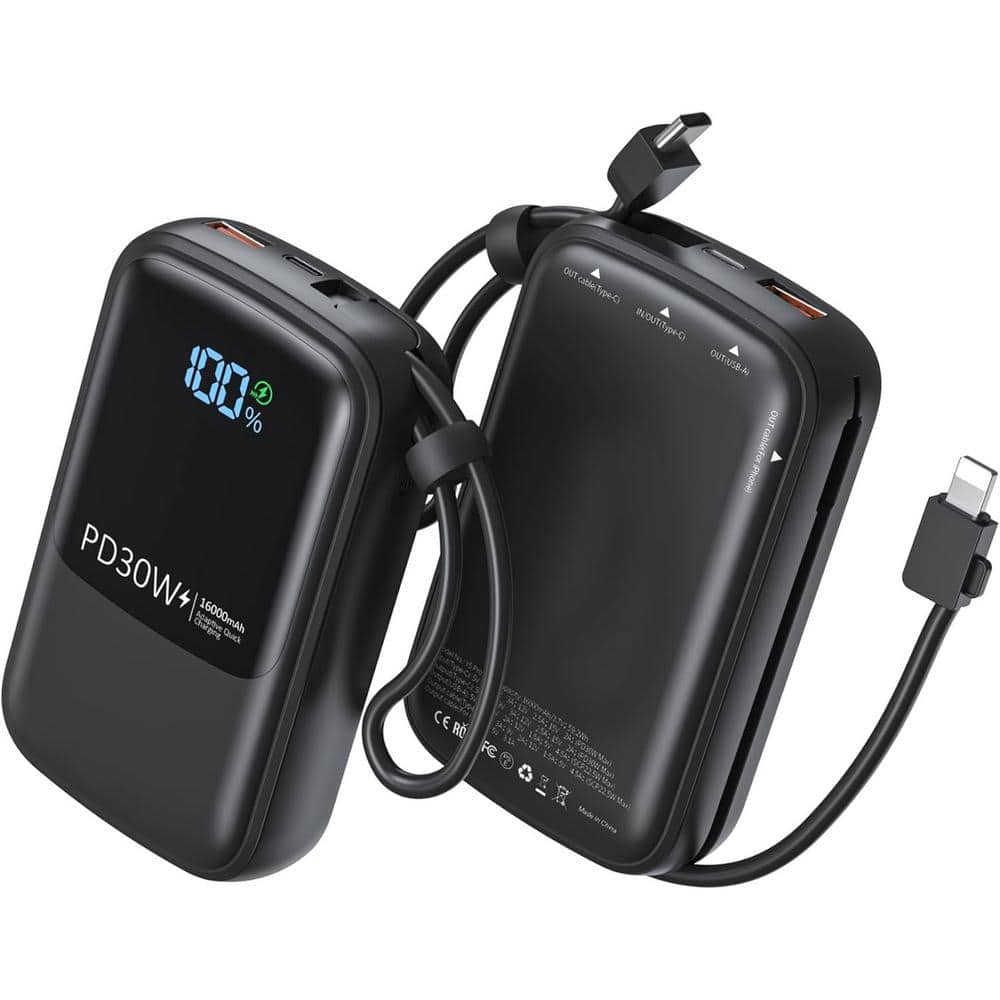 16000mAh Portable Charger Power Bank, PD30-Watt Fast Charging w/ Built-in T