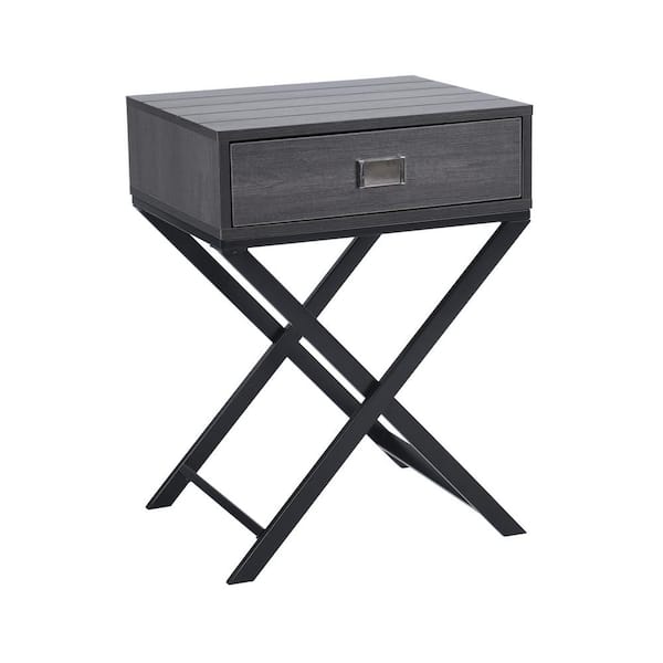 Homy Casa Pizarro 18.9 in. Black Rectangular MDF End Table with Drawer