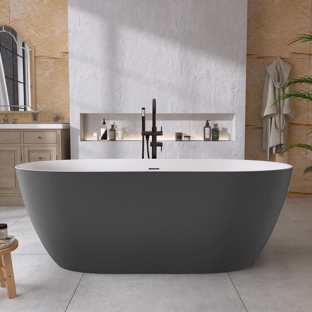 67 in. x 29.5 in. Acrylic Free Standing Bath Tub Flat Bottom Soaking Tub with Center Drain Freestanding Bathtub in Grey price history on PriceWatchPro