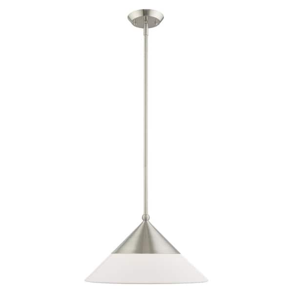 AVIANCE LIGHTING Kerwood 1-Light Brushed Nickel Mini Pendant with Off-White Fabrick Shade