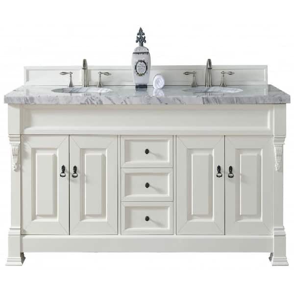 James Martin Vanities Brookfield 72 in. W Double Vanity in Cottage White with Marble Vanity Top in Carrara White with White Basin