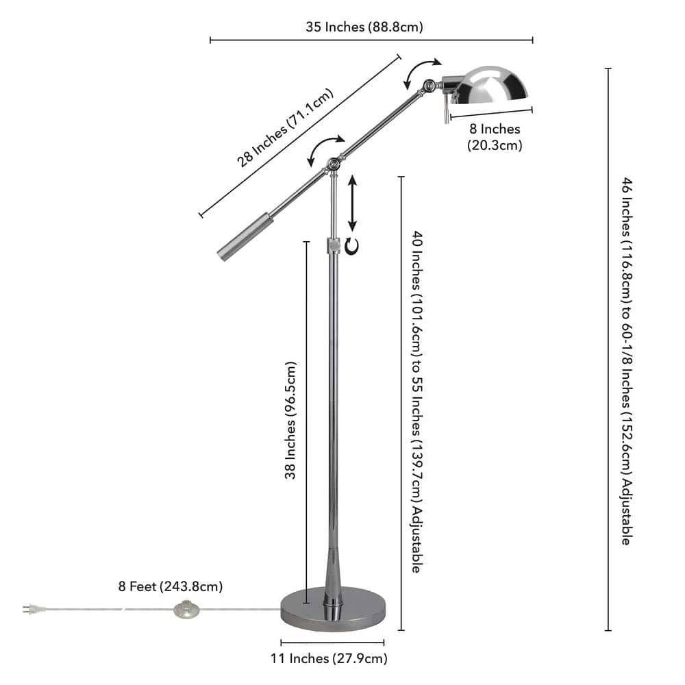 Polished Nickel Adjustable Floor Lamp with Dome Shade