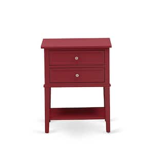 Nightstand 16 in. x 22 in. Burgundy Rectangle Modern End Table Wood Laminate Top with 2-Drawers for Bedroom