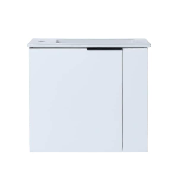 null 22 in. W x 13 in. D x 19.7 in. H Small Floating Bath Vanity in White with White Ceramic Top,Single Sink,Soft Close Door