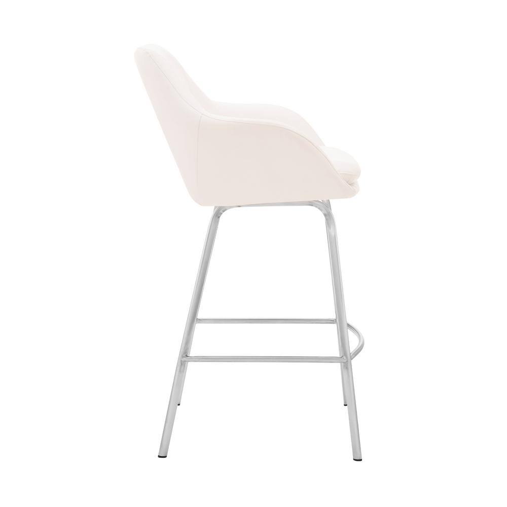 Aura White Faux Leather Swivel Bar Stool with Brushed Steel