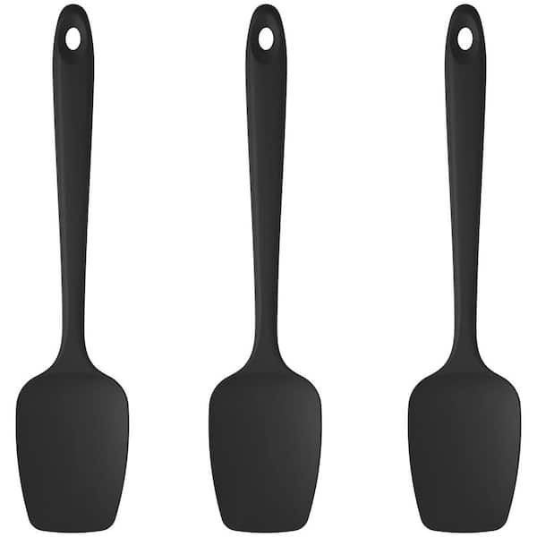 Black High Heat Resistant Silicone Spoon Spatula Set 600°F Food Grade Flexible Scraper Cooking Baking (Set of 3)