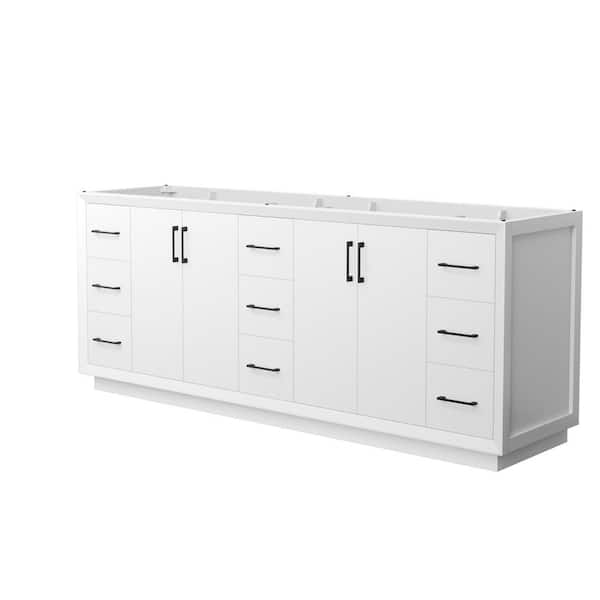 Wyndham Collection Strada 83.25 in. W x 21.75 in. D x 34.25 in. H Double Bath Vanity Cabinet without Top in White
