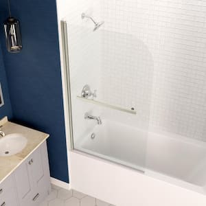 5 ft. Acrylic Left Drain Rectangle Tub in White with 34 in. W x 58 in. H Frameless Tub Door in Brushed Nickel