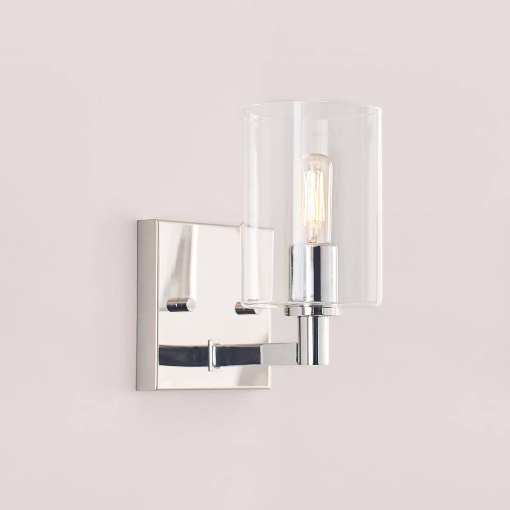 Chrome Cylinder Clear Glass Wall Sconce