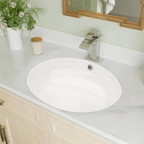 ショートオーバル cadeninc 18 in. x 15 in. White Ceramic Oval Undermount