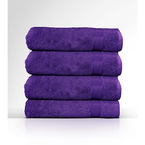4-Piece Purple Geometric 100% Cotton Bath Towel Set