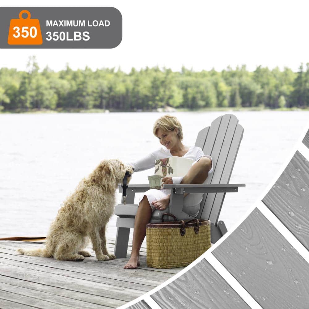 Gray Plastic Outdoor Folding Adirondack Armchair Set