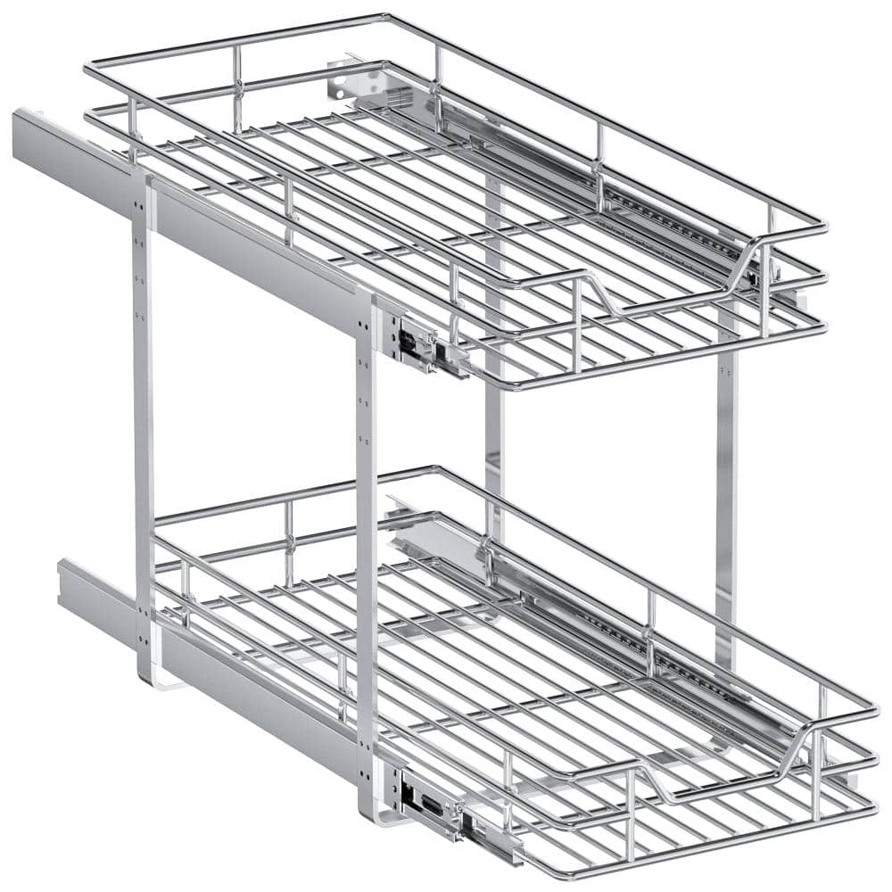10.5 in. W x 21.5 in. D 2-Tier Pull Out Cabinet Organizer Heavy Duty Slide Out Shelves in Chrome price history on PriceWatchPro
