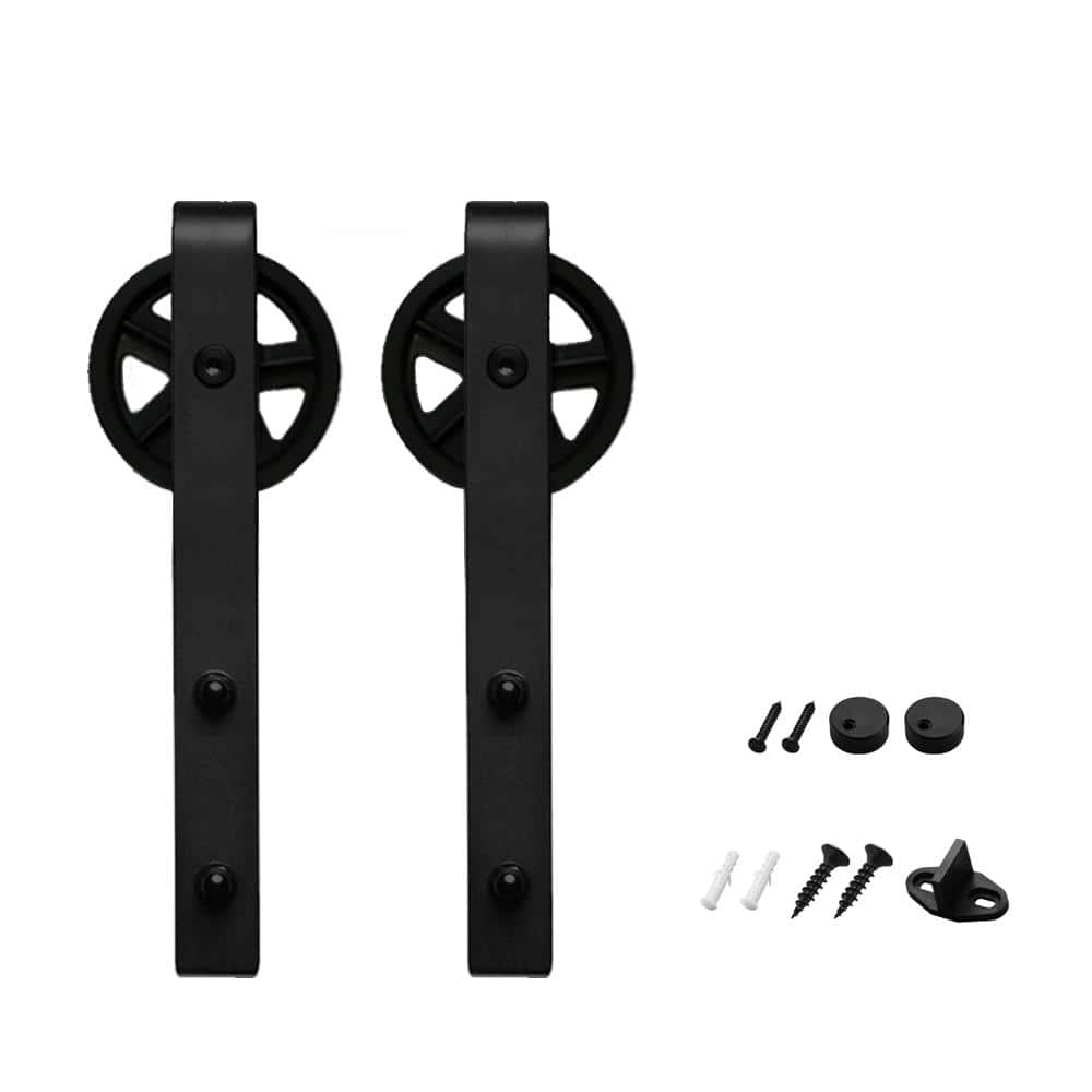 Boyel Living 14.17 in. Black Bigwheel J-Shape Steel Barn Style Sliding Door Hardware Replacement Roller (2-Pack)